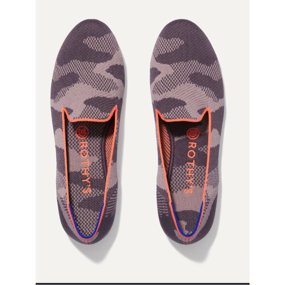 Rothy's Slip-On Flats‎ Taupe Camo with Coral Trim W10